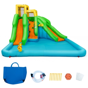 Inflatable Water Park Bounce House w/Climbing Two Slides and Splash Pool