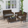 4 PCS Patio Furniture Set with Tempered Glass Coffee Table Grey