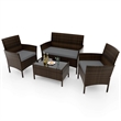 4 PCS Patio Furniture Set with Tempered Glass Coffee Table Grey