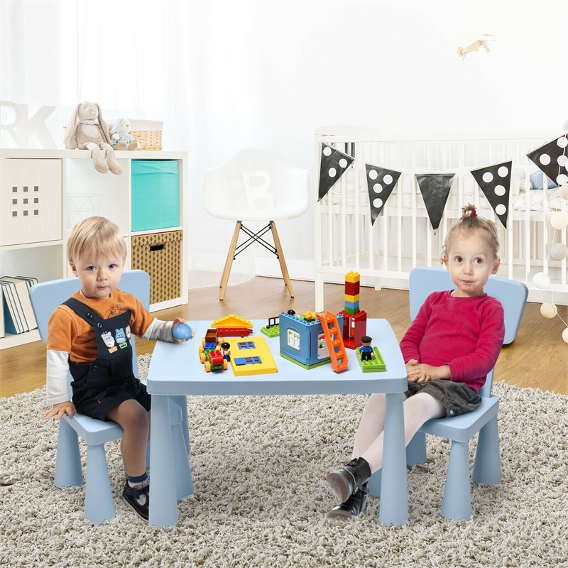 Kids Table & 2 Chairs Set Toddler Activity Play Dining Baby Gift Blue