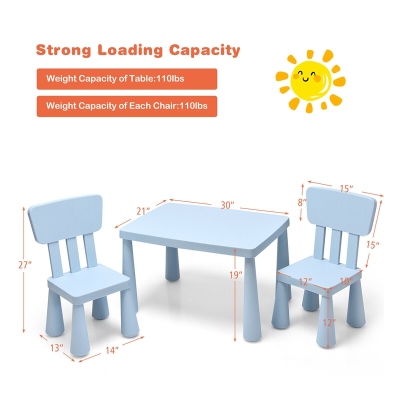 Kids Table & 2 Chairs Set Toddler Activity Play Dining Baby Gift Blue