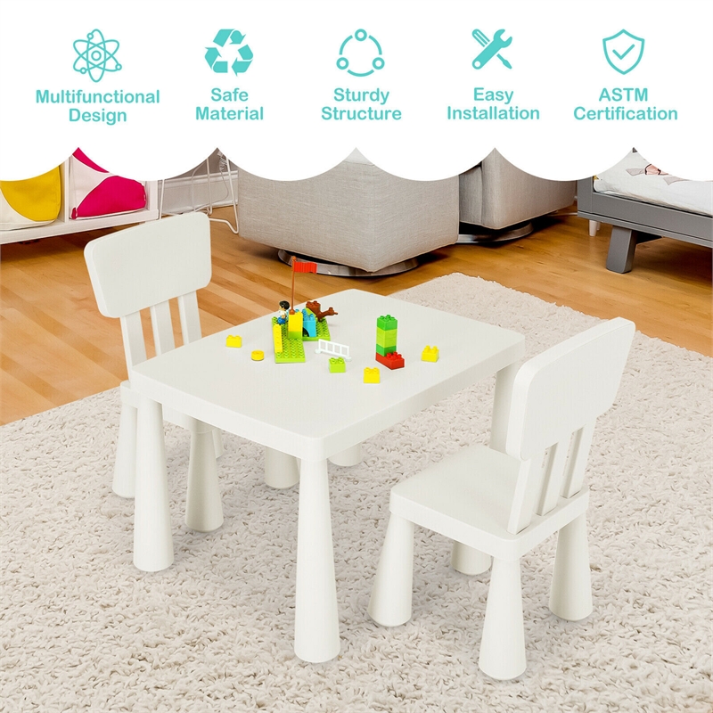 Kids Table & 2 Chairs Set Toddler Activity Play Dining Baby Gift White