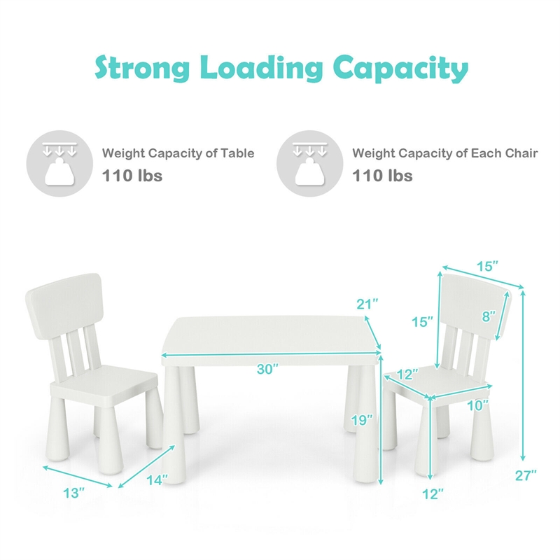 Kids Table & 2 Chairs Set Toddler Activity Play Dining Baby Gift White