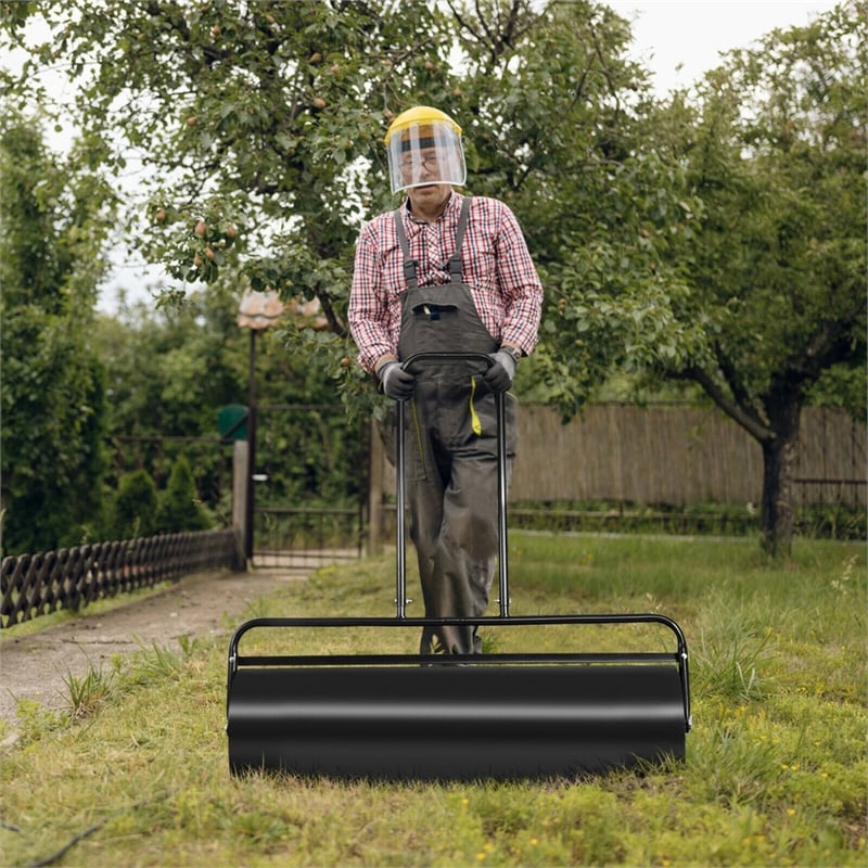 13 Gallon Lawn Roller Heavy Duty Steel Push/Pull Sod Roller Black