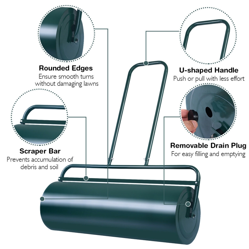 13 Gallon Lawn Roller Heavy Duty Steel Push/Pull Sod Roller Green