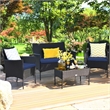 4PCS Patio Rattan Furniture Set Cushioned Sofa Navy