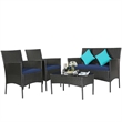 4PCS Patio Rattan Furniture Set Cushioned Sofa Navy