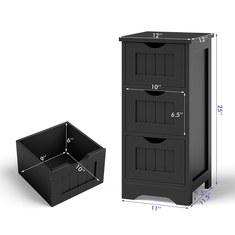 Bathroom Floor Cabinet Freestanding Storage Organizer Black