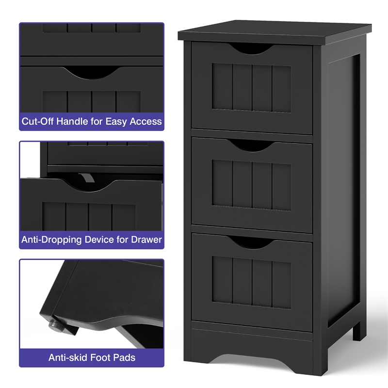 Bathroom Floor Cabinet Freestanding Storage Organizer Black