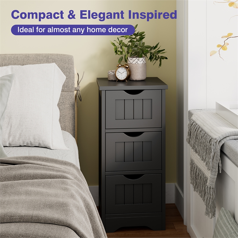 Bathroom Floor Cabinet Freestanding Storage Organizer Black
