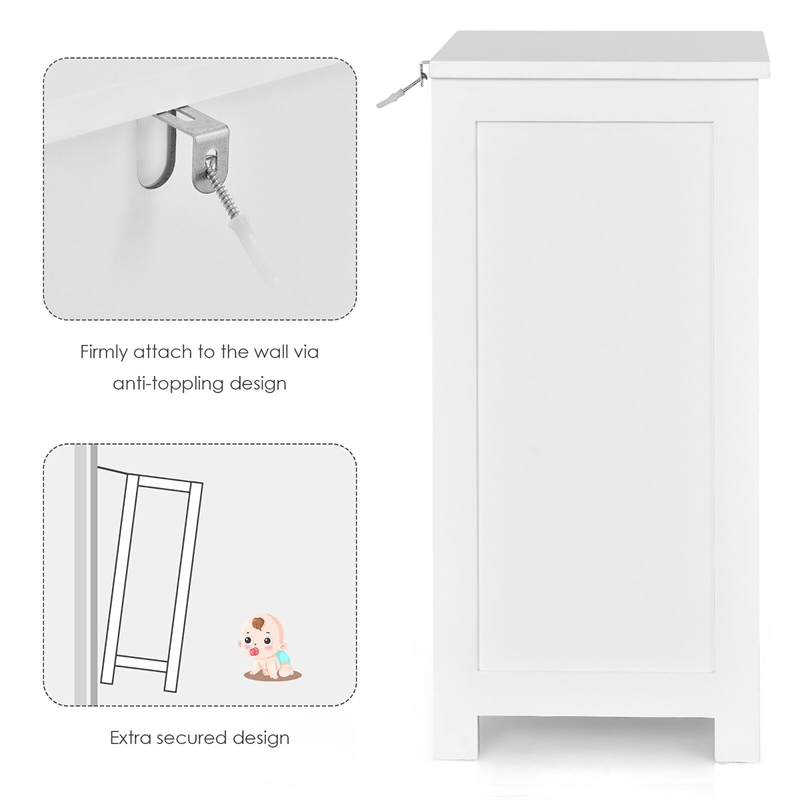 Bathroom Floor Cabinet Freestanding Storage Organizer White