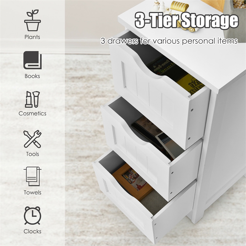Bathroom Floor Cabinet Freestanding Storage Organizer White