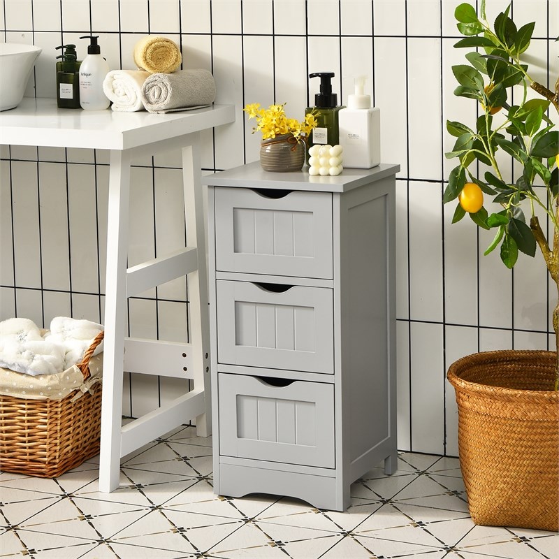 Bathroom Floor Cabinet Freestanding Storage Organizer Gray