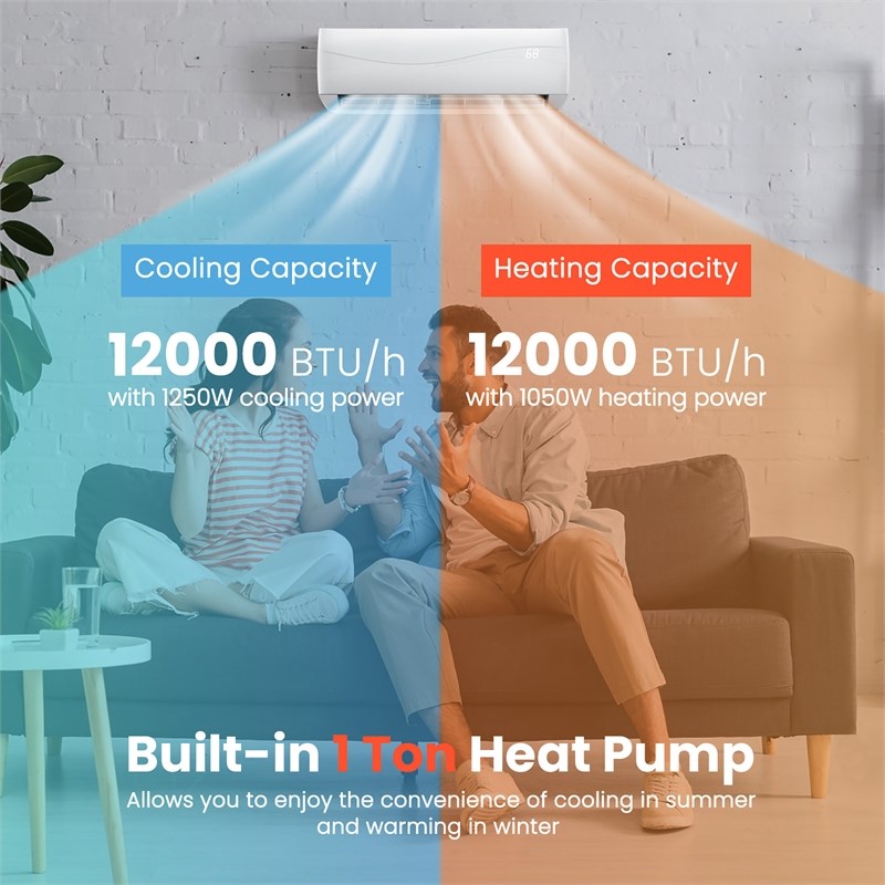 12000 BTU Mini Split Air Conditioner & Heater Ductless White