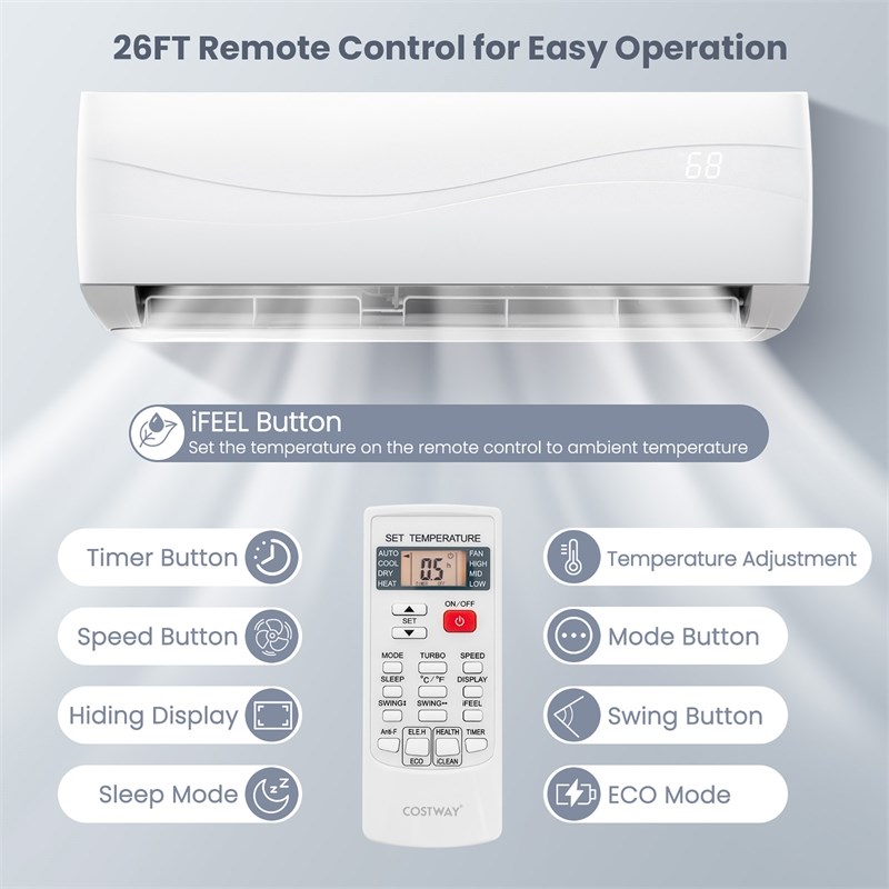 12000 BTU Mini Split Air Conditioner & Heater Ductless White