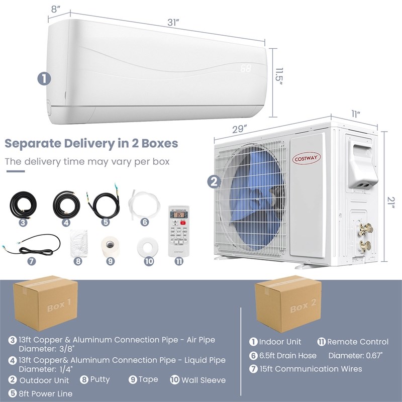 12000 BTU Mini Split Air Conditioner & Heater Ductless White