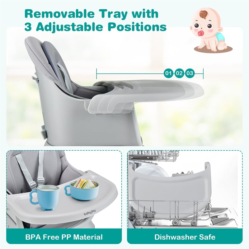 8 in 1 Baby High Chair Convertible Dining Booster Seat Gray