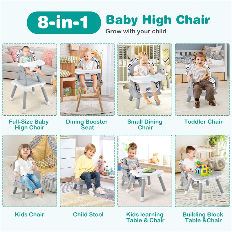 8 in 1 Baby High Chair Convertible Dining Booster Seat Strip