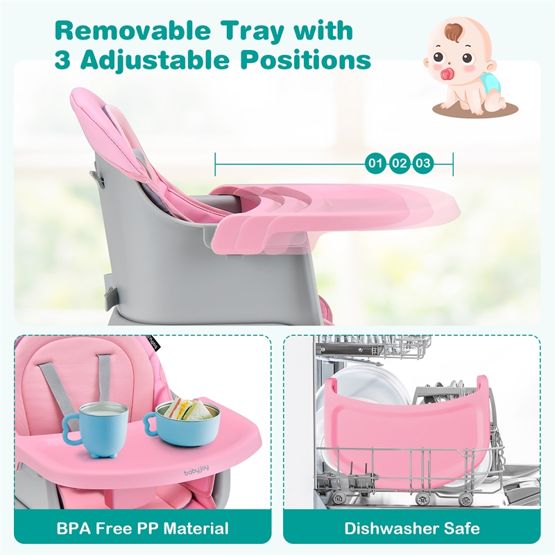 8 in 1 Baby High Chair Convertible Dining Booster Seat Pink