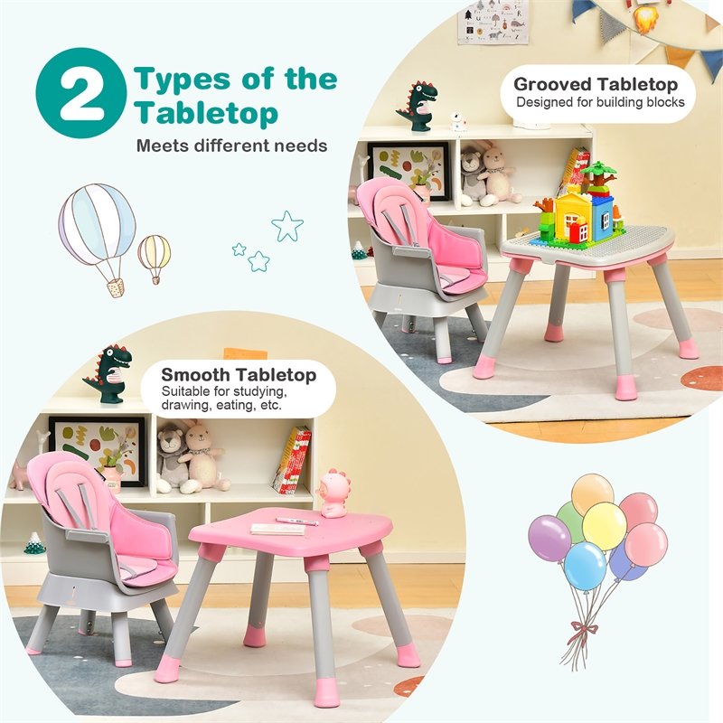 8 in 1 Baby High Chair Convertible Dining Booster Seat Pink