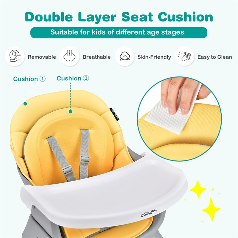 8 in 1 Baby High Chair Convertible Dining Booster Seat Yellow