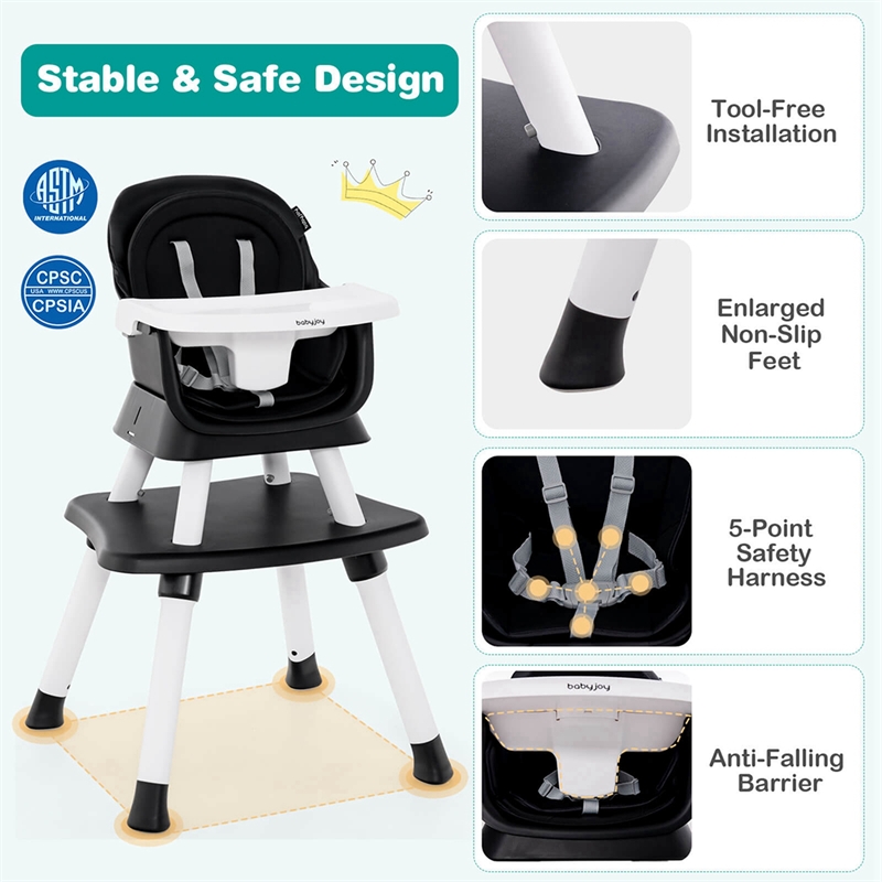 8 in 1 Baby High Chair Convertible Dining Booster Seat Black