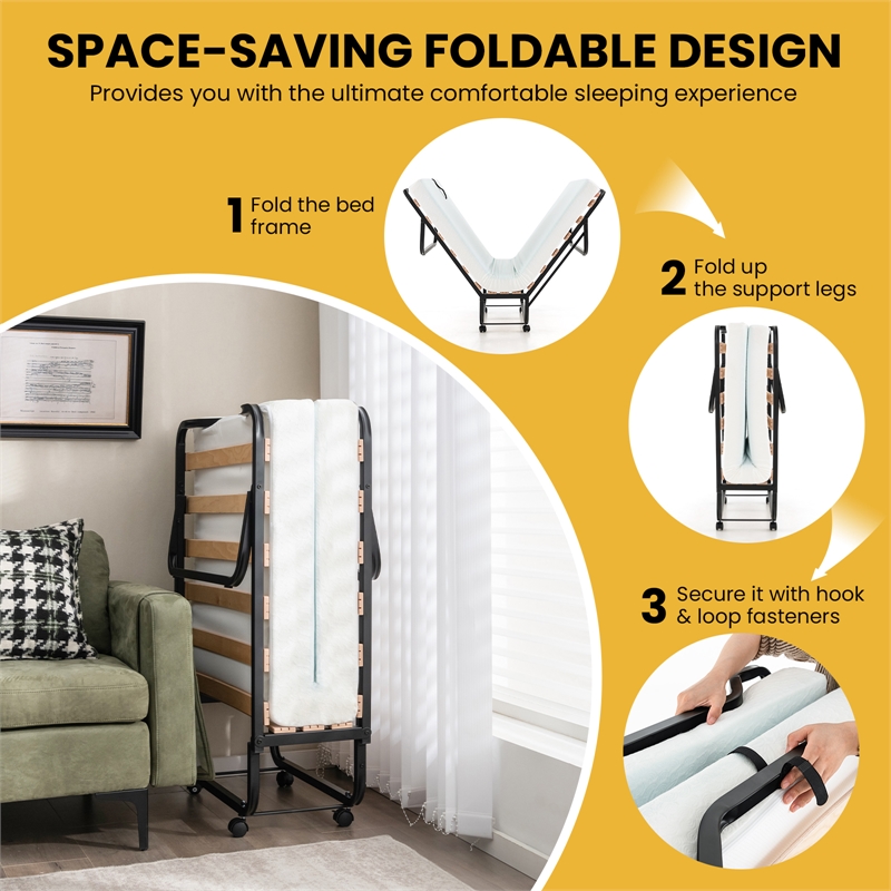 Folding Bed with Foam Mattress Portable Guest White