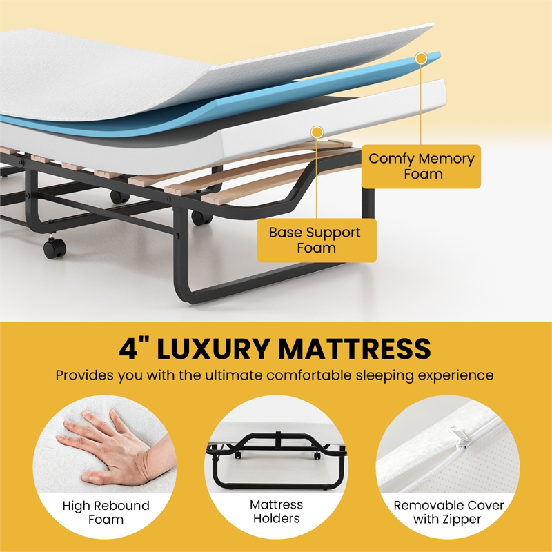 Folding Bed with Foam Mattress Portable Guest White