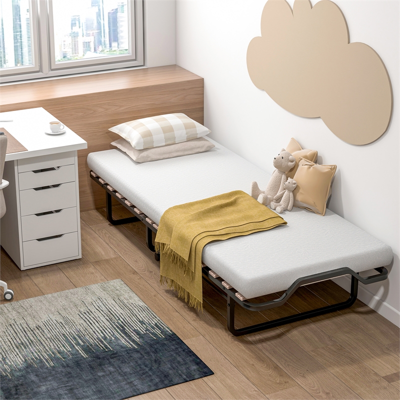 Folding Bed with Foam Mattress Portable Guest White