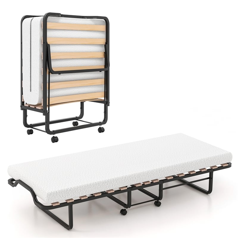 Folding Bed with Foam Mattress Portable Guest White