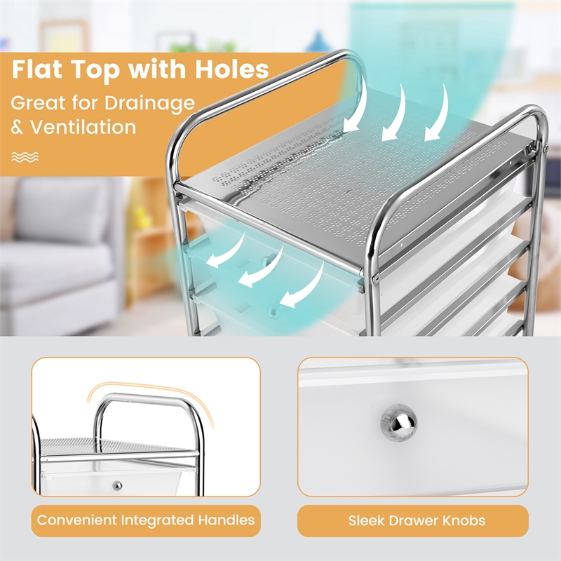 10 Drawer Rolling Storage Cart Paper Office School Organizer Clear