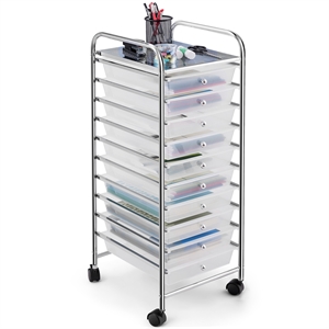 10 Drawer Rolling Storage Cart Paper Office School Organizer Clear