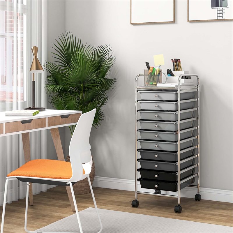 10 Drawer Rolling Storage Cart Paper Office School Organizer Black