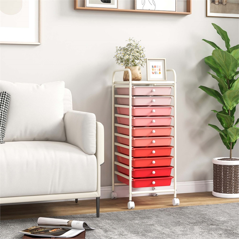 10 Drawer Rolling Storage Cart Paper Office School Organizer Pink