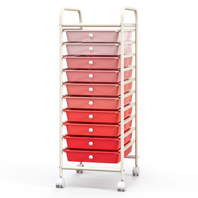 10 Drawer Rolling Storage Cart Paper Office School Organizer Pink