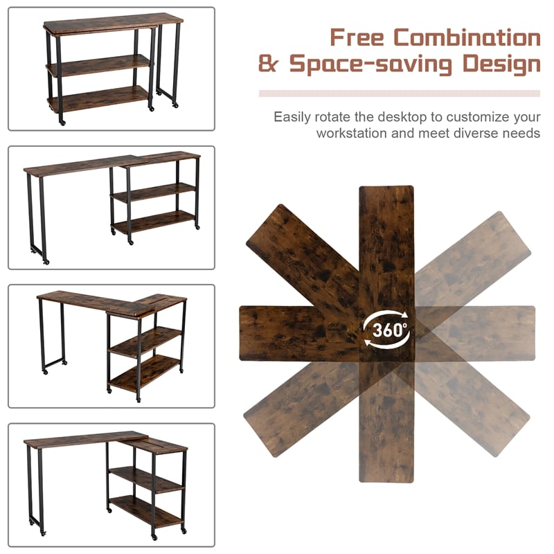 Patented Large 360 Degree Free Rotating Sofa Side Table Brown