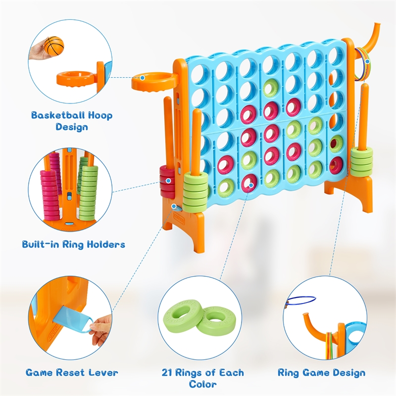 4 in A Row Giant Game Set w/Basketball Hoop for Family Orange