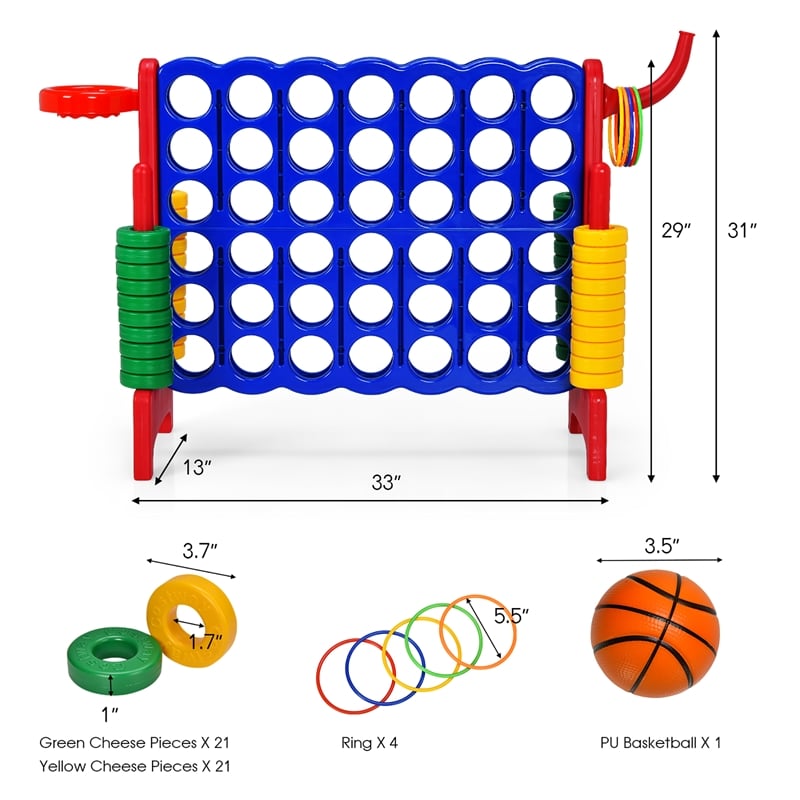 4 in A Row Giant Game Set w/Basketball Hoop for Family Red