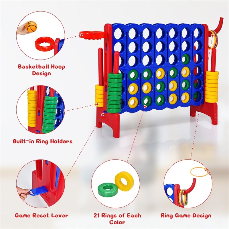 4 in A Row Giant Game Set w/Basketball Hoop for Family Red