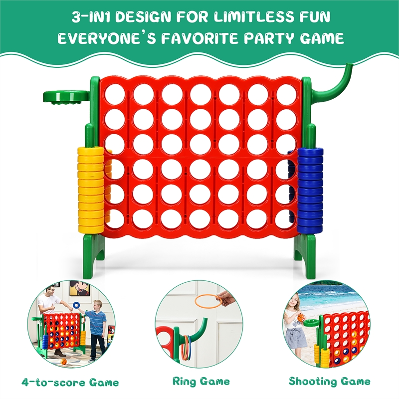 4 in A Row Giant Game Set w/Basketball Hoop for Family Green