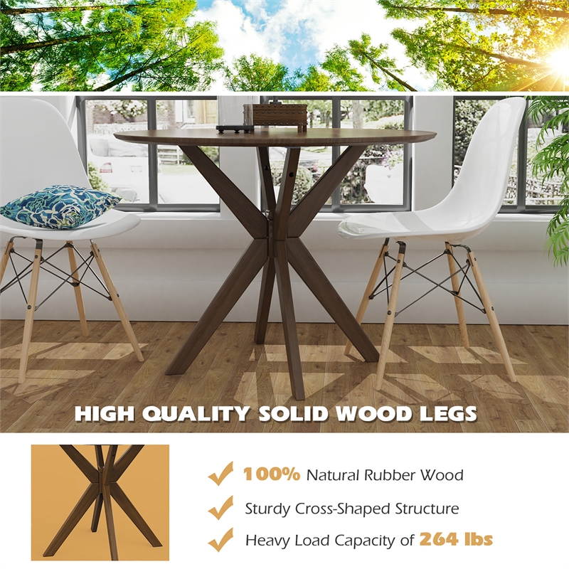 Modern Round Wood Dining Table for Home Office Walnut