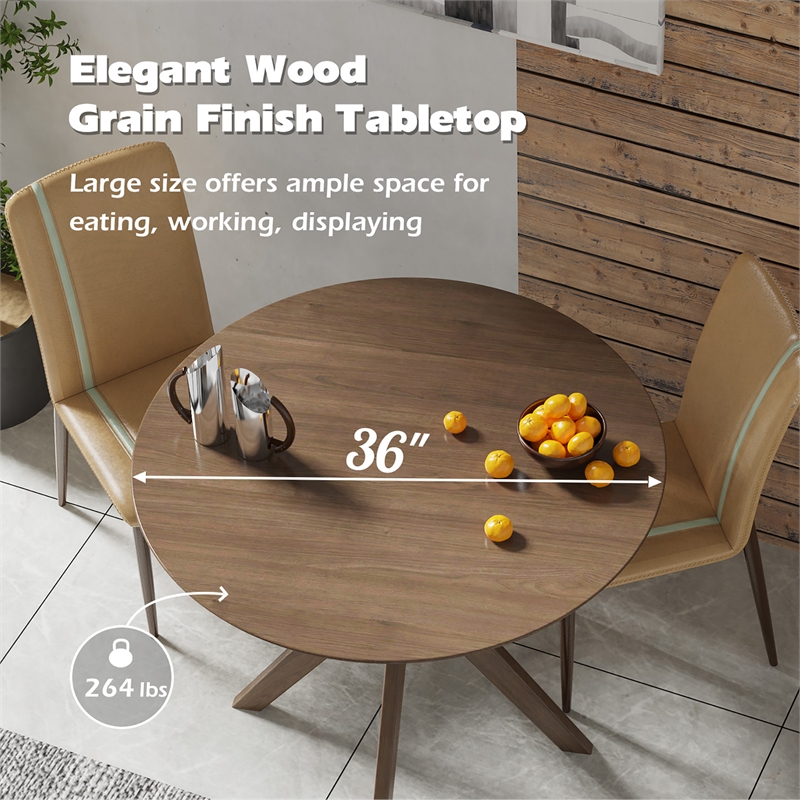 Modern Round Wood Dining Table for Home Office Walnut