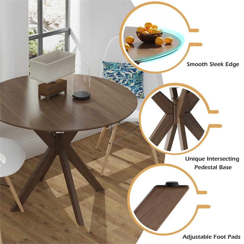 Modern Round Wood Dining Table for Home Office Walnut