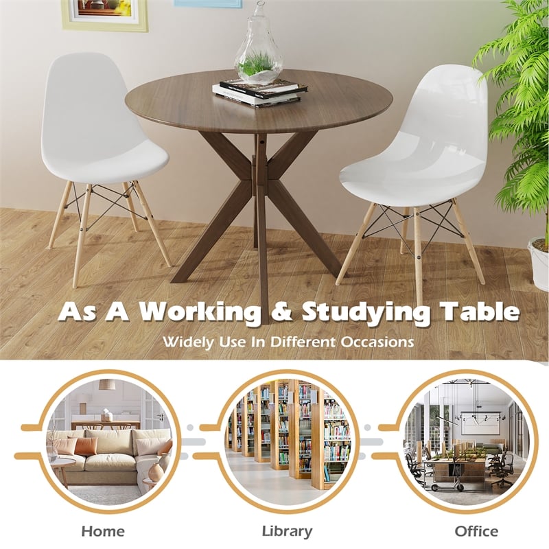 Modern Round Wood Dining Table for Home Office Walnut