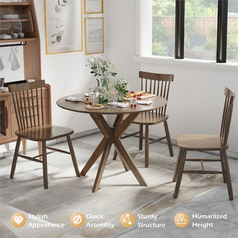 Modern Round Wood Dining Table for Home Office Walnut
