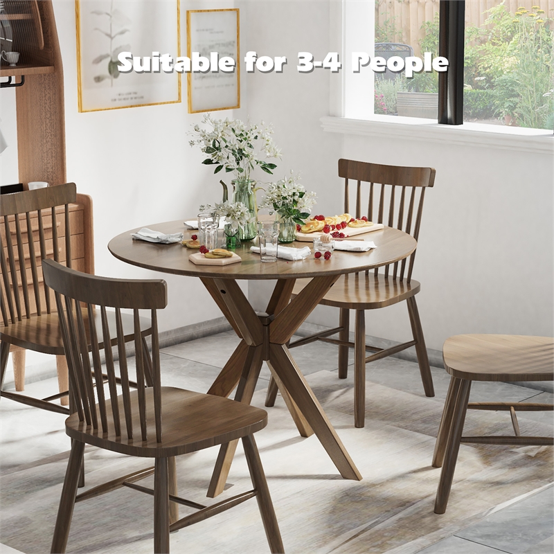 Modern Round Wood Dining Table for Home Office Walnut
