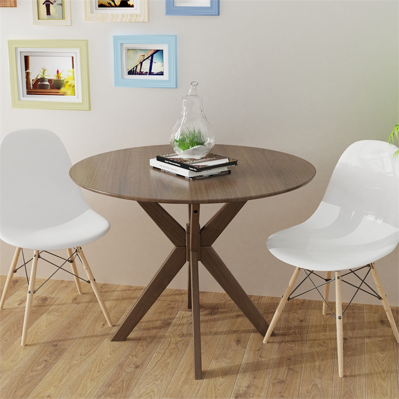 Modern Round Wood Dining Table for Home Office Walnut