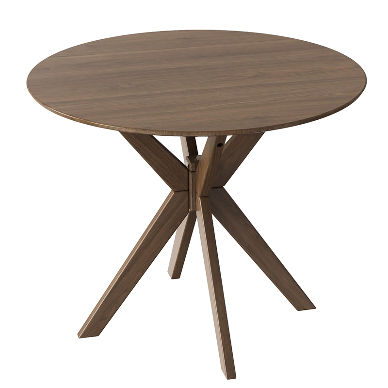 Modern Round Wood Dining Table for Home Office Walnut