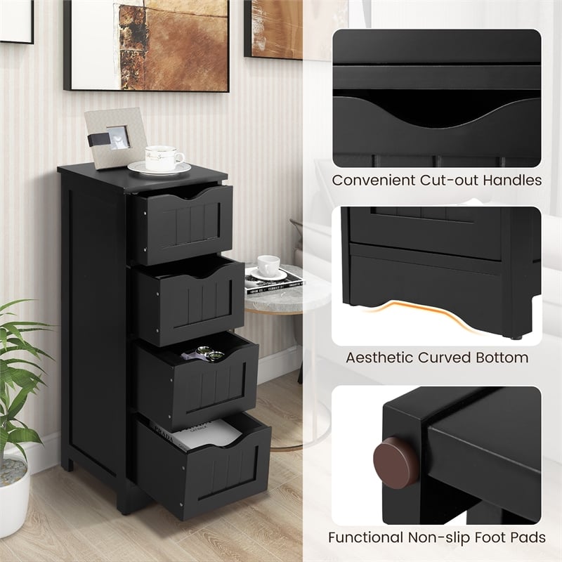 4 Drawer Bathroom Floor Cabinet Free Standing Storage Side Organizer Black
