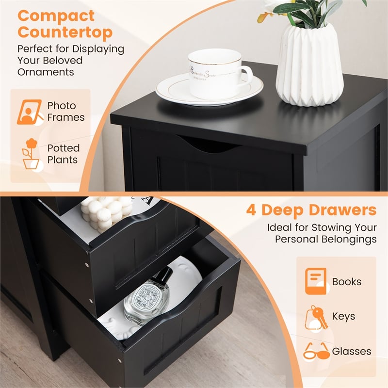 4 Drawer Bathroom Floor Cabinet Free Standing Storage Side Organizer Black